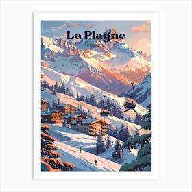 La Plagne France Mountain Ski Digital Travel Illustration Art Print