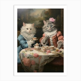 Royal Cats At Afternoon Tea Rococo Style 2 Art Print