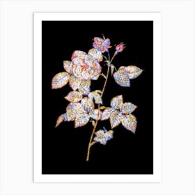 Stained Glass Pink Bourbon Roses Mosaic Botanical Illustration on Black n.0058 Art Print