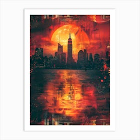 New York City Skyline, Cityscape Collage Retro Art Print