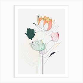 Lotus Flower Bouquet Abstract Line Drawing 1 Art Print