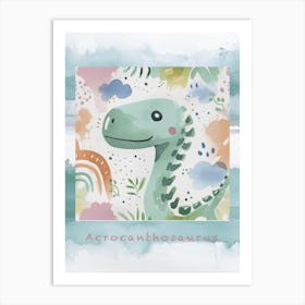 Cute Acrocanthosaurus Dinosaur Watercolour Style 3 Poster Art Print