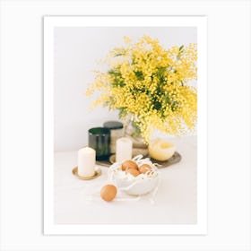 Yellow Mimosa Flowers On A Table Art Print