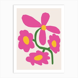 Pink Retro Cutout Flower Art Print