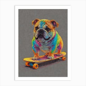 Bulldog On Skateboard Art Print