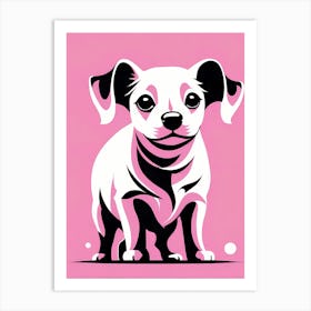 Playful Dog On Solid pink Background, modern animal whimsical art Art Print