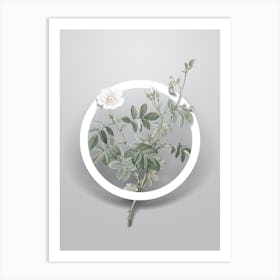 Vintage White Downy Rose Minimalist Floral Geometric Circle on Soft Gray n.0244 Art Print