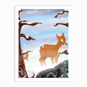 Deer In The Snow Art Print