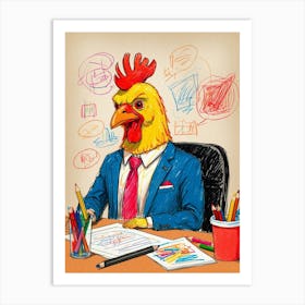 Rooster In Business Suit Art Print