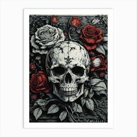 Skull And Roses Print Art Print