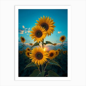 Sunflowers At Sunset Art Print