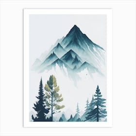 Mountain And Forest In Minimalist Watercolor Vertical Composition 363 Art Print