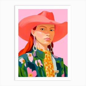 Floral Pink Green Painted Cowgirl Art Print
