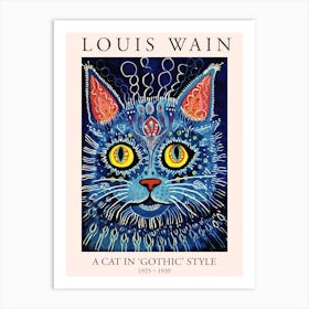 Louis Wain, A Cat In Gothic Style, Blue Cat Poster 4 Art Print