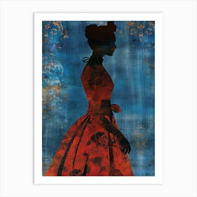 Silhouette Of A Woman In Red Dress Art Print
