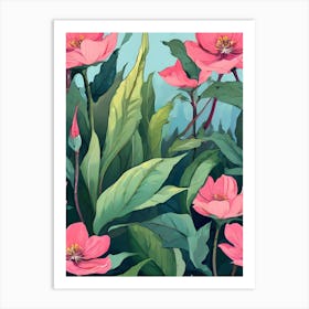 Pink Flowers Background 1 Art Print