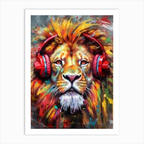 Lion With Headphones animal Art Print