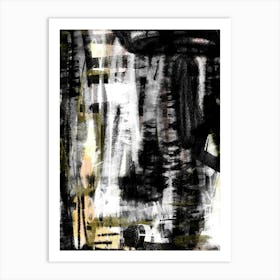 MANTRA- Abstract Black and White, and yellow, orange, tiger, jungle, rustic, Art Print.  Art Print