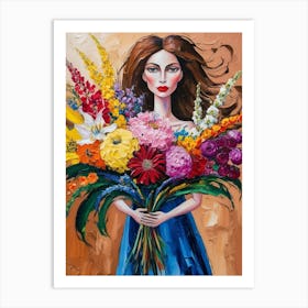 Girl With A Bouquet Of Flowers Art Print