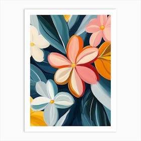 Flowers On A Blue Background Art Print