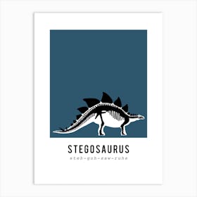 Stegosaurus, Dinosaur Boys Room Decor, Blue Art Print