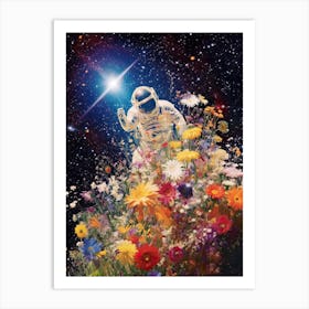 Astronaut With A Bouquet Of Flowers 12 Art Print