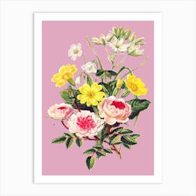 Vintage Bouquet Flowers Floral Illustration Pink Art Print
