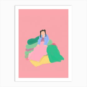 Cosy Pink Girl Doing Laundry Art Print
