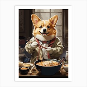 Corgi Eating Ramen Art Print