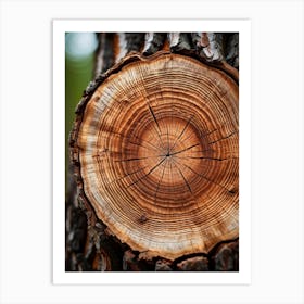 Macro Photography Of Natural Wood Texture Showcasing Rustic Tree Rings Jagged Bark Details Rich Gr Art Print