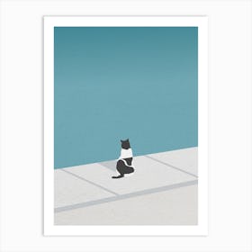 Minimal art Cat Sitting By The Pool Art Print