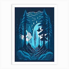 A Fantasy Forest At Night In Blue Theme 52 Art Print