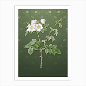 Vintage White Flowered Rose Botanical on Lunar Green Pattern n.1017 Art Print