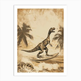 Vintage Plateosaurus Dinosaur On A Surf Board  3 Art Print