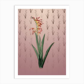 Vintage Antholyza Aethiopica Botanical on Dusty Pink Pattern n.0365 Art Print