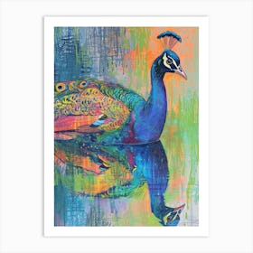 Peacock In The Water Sketch Art Print