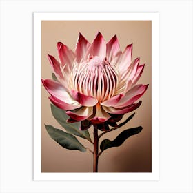 A Digital Painting Of A Large Protea Flower Centered In The Composition Against A Solid Beige Backg (3) Art Print