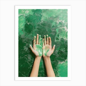 Green Hands Of Young Woman On Green Painting Art Print