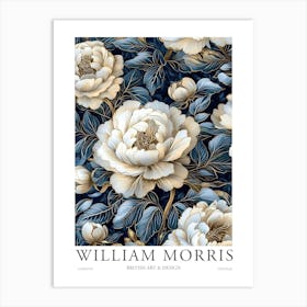 William Morris Prints Blue Flowers William Morris Exhibition Print Navy Blue Gold Poster Vintage Art Print