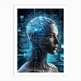 Abstract Head Of A Cyborg With A Highly Detailed Geometric Brain Profile Connected To A Futuristic Art Print