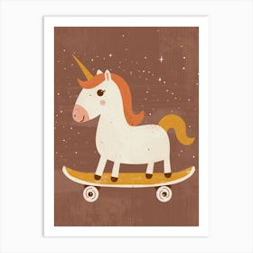 Unicorn On A Skateboard Mustard Muted Pastels 3 Art Print