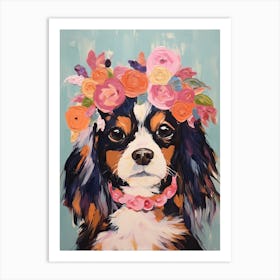 Cavalier King Charles Spaniel Portrait With A Flower Crown, Matisse Painting Style 2 Art Print