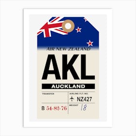 Auckland (AKL) New Zealand Vintage Airline Luggage Tag Art Print