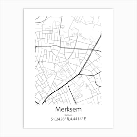 Merksem,Belgium Minimalist Map Art Print