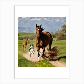 Cat chasing a horse Art Print