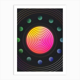 Neon Geometric Glyph in Pink and Yellow Circle Array on Black n.0425 Art Print