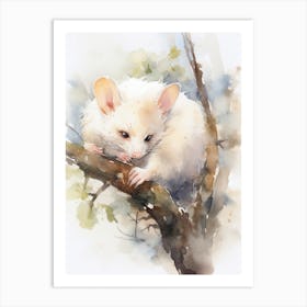 Light Watercolor Painting Of A Sleeping Possum 5 Art Print