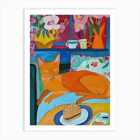 Tea Time With A Abyssinian Cat 1 Art Print