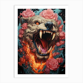 Bear With Roses 5 Art Print