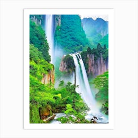 Huangshan Waterfall, China Majestic, Beautiful & Classic (2) Art Print